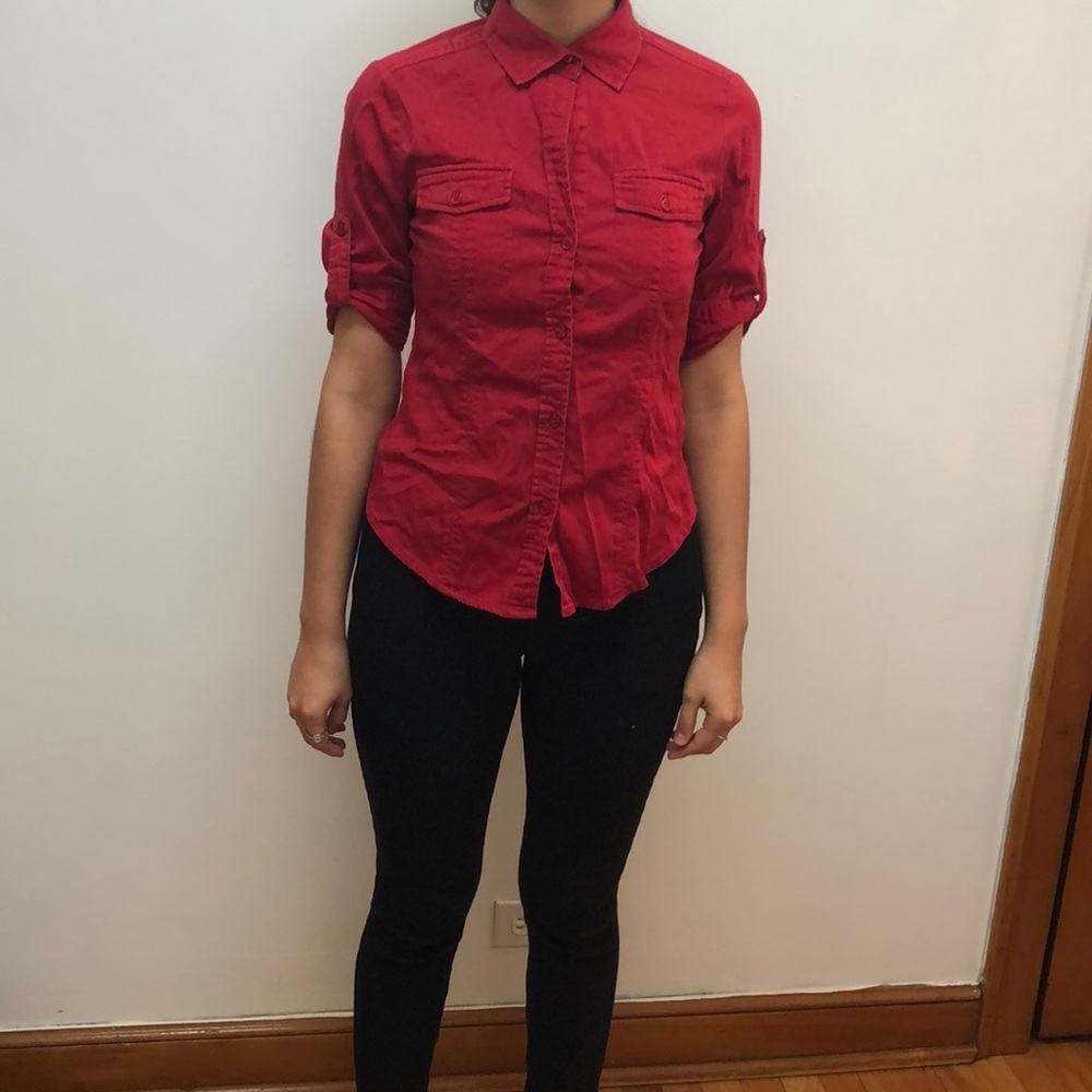 Popping Red Button-up Shirt - Picture 3 of 6